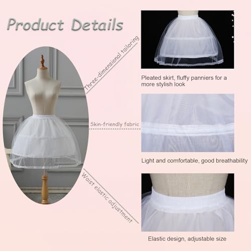 Girls Petticoat Wedding Flower Girls Underskirt with 2 Hoops Full Slip Elastic Child's Crinoline Underskirt White3