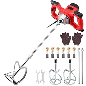 JUSTOOL Mörtelrührer Rührwerk 2100W Handrührwerk Farb- / Zementmischer mit Rühreraufnahme M14, Einstellbarer 6 Geschwindigkeit (0-800Rpm), Ergonomischem Griff inkl. Rührer für Mörte