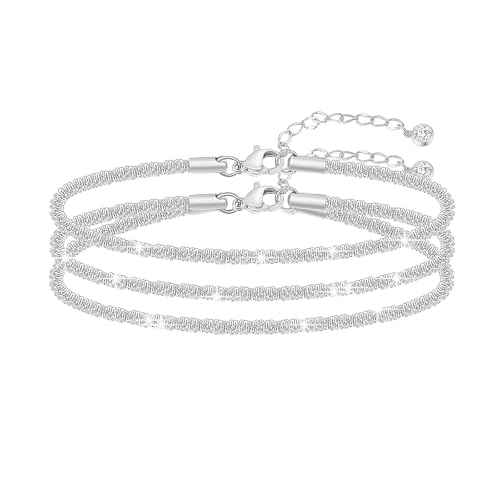Image of Ankle Bracelets for Women,18K Gold Plated Layered Beads Snake Chain Anklet for Women,Summer Beach Dainty Anklets Foot Jewelry Gift