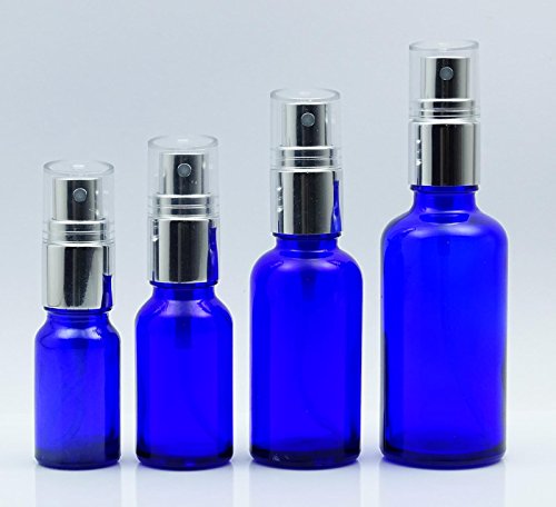 MT Bottles & Jars 50 Pc Leere Cobalt Blue Glass Spray-Flaschen mit Silber Atomizer Cap Nachfüllbar Essential Oil Bottles Großhandel Boston Round Duftstoff-Flasche 10 ml