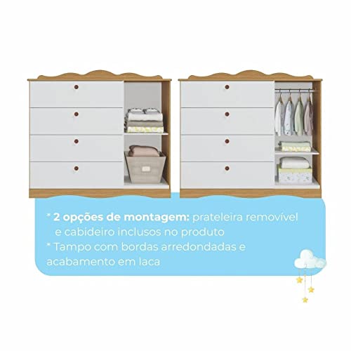 Quarto de Bebê 3 Peças com Berço Capitonê Cômoda 4 Gavetas e Guarda Roupa 4 Portas 4 Gavetas Aquarel