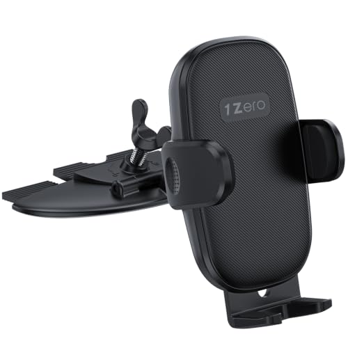 1Zero Easy One-Button Release CD Phone Holder for Car, Universal CD Slot Phone Mount, Thick Cases Friendly Cell Phone Holder for iPhone, Google, Samsung, Moto & Other Smartphones (Clamp)