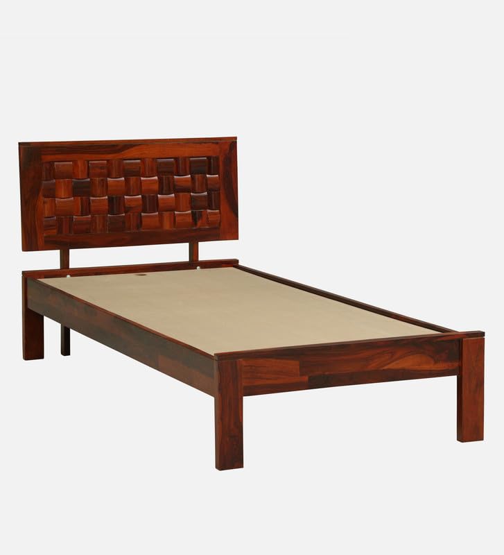 Image of Solid Sheesham Wood Woodora Single Bed Without Storage | Wooden Single Bed Cot Palang Furniture for Bedroom Living Room Home and Hotel (Honey Oak Finish)