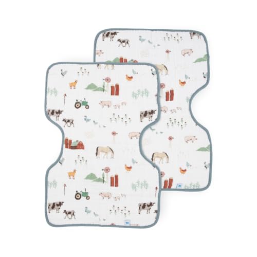 Little Unicorn Ultra-Absorbent Premium Burp Cloth 2 Pack | Soft on Baby's Skin | Larger Size | Ergonomic Design | Set of 2 (Farmyard)
