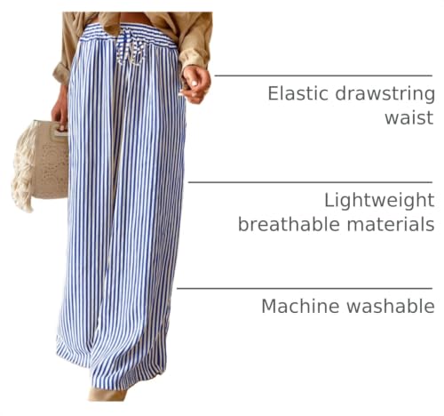 Image of Acelitt Women Drawstring Elastic Waist Wide Leg Pants with Pockets, S-XXL
