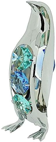 Crystocraft Penguin Freestanding Chrome Plated Standing Ornament Made with Swarovski Crystals