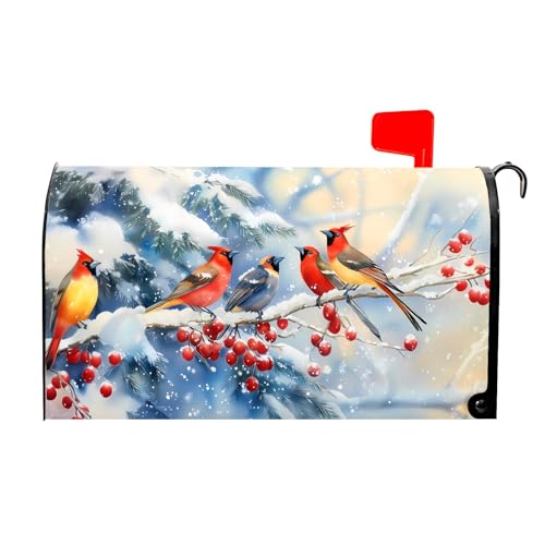 Image of Christmas Mailbox Covers Magnetic Standard Size 21 X 25.5 Inch Bird Winter Magnetic Mailbox Cover Snowflakes Mailbox Wraps Post Box Cover Decoration Outdoor Garden Home Yard Outside