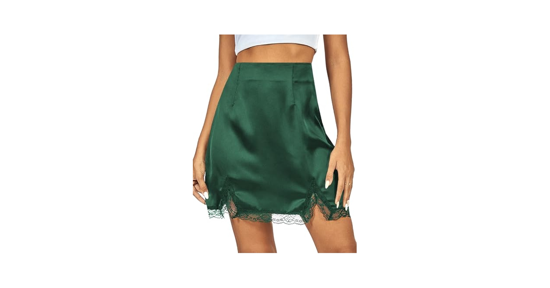 Amazon.com: Vrtige Women's Satin Lace Trim High Waist Split