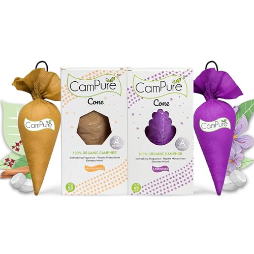 Image of CamPure Camphor Cone (1 Sandalwood + 1 Lavender) Pack Of 2-100% Organic | Air Freshener For Car, Wardrobe, Office Cabin's, Drawers, Travel Bag & Bathroom