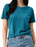 [KEFITEVD] レディース tシャツ 半袖 クルーネック 速乾tシャツ スポーツウェア 薄手 軽量 夏服 涼しい ピーコックブルー M