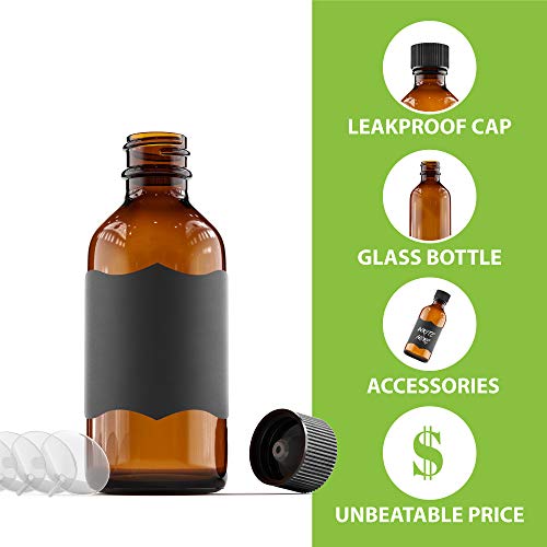 Vinevida 2 Oz Amber Glass Bottles - 12 Pack Amber Boston Glass Bottles With Poly Cap And Accessories - Chalk Labels, Funnels - Empty Tincture Bottles For Essential Oils, Lab Chemicals, And Perfumes #TOP1