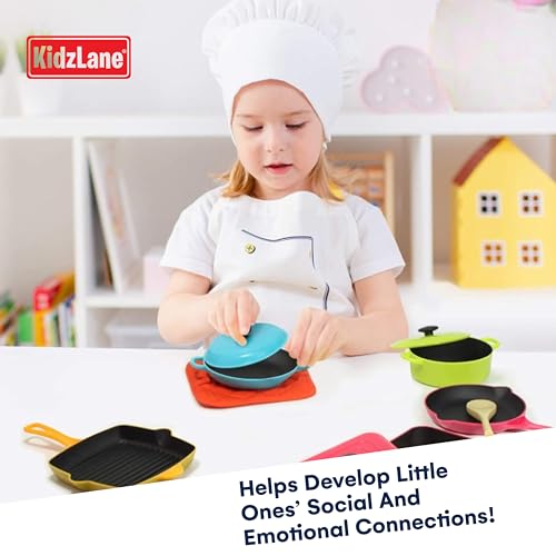 Kidzlane Kids Play Pots and Pans for Toddlers | Durable Mini Cooking Set for Kids Toy, BPA Free, Dishwasher Safe | Kids Pots and Pans Playset | Pretend Play Kitchen Accessories for Kids and Toddlers