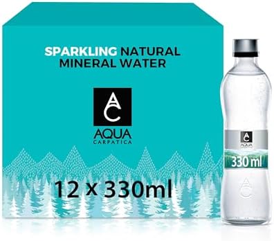 AQUA Carpatica Glass 330ml x 12 - Pure Natural Sparkling Mineral Water for Optimal Hydration, Nitrate-Free, Abundant in Calcium & Magnesium, Naturally Alkaline, Enriched with Natural Electrolytes