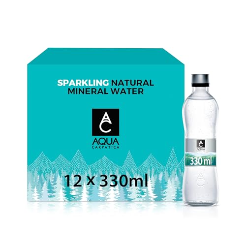 AQUA Carpatica Glass 330ml x 12 - Pure Natural Sparkling Mineral Water for Optimal Hydration, Nitrate-Free, Abundant in Calcium & Magnesium, Naturally Alkaline, Enriched with Natural Electrolytes
