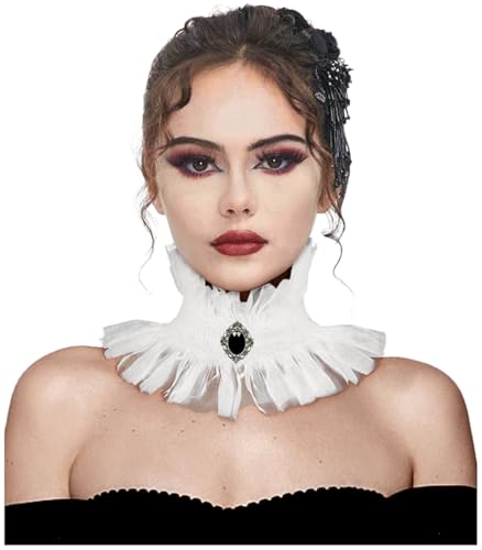 L'VOW Gothic Ruffle Collar Victorian Neck Costume with Gem Renaissance Vampire Choker for Women