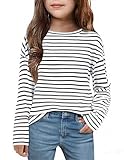 Arshiner Long Sleeve Shirts for Girls Striped Casual Blouse for Kids Drop Shoulder Girls Long Sleeve Tops Crewneck Kids Blouse Tee 6-7 Years