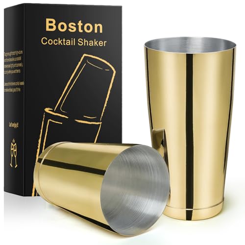 Stainless Steel Boston Shaker - 2-piece 18oz & 28oz Professional Bartender Cocktail Shaker Bartender Shaker Kit - CTSK0013 (Gold)