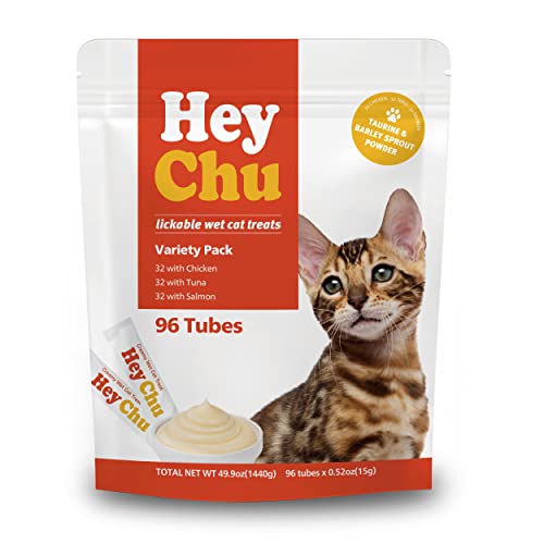 HEY CHU Lickable Cat Treats - 96 Creamy Tubes - Tuna