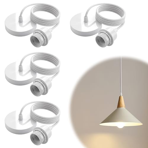 Image of 4 PCS 100CM White Ceiling Rose Light Fitting Adjustable E27 Suspension Cord