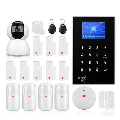 Système D'alarme Intelligent GSM, Système D'alarme De Sécurité Domestique, Kit D'alarme Anti-cambriolage sans Fil avec Capteur De Mouvement,Contrôle d'alarme Complet