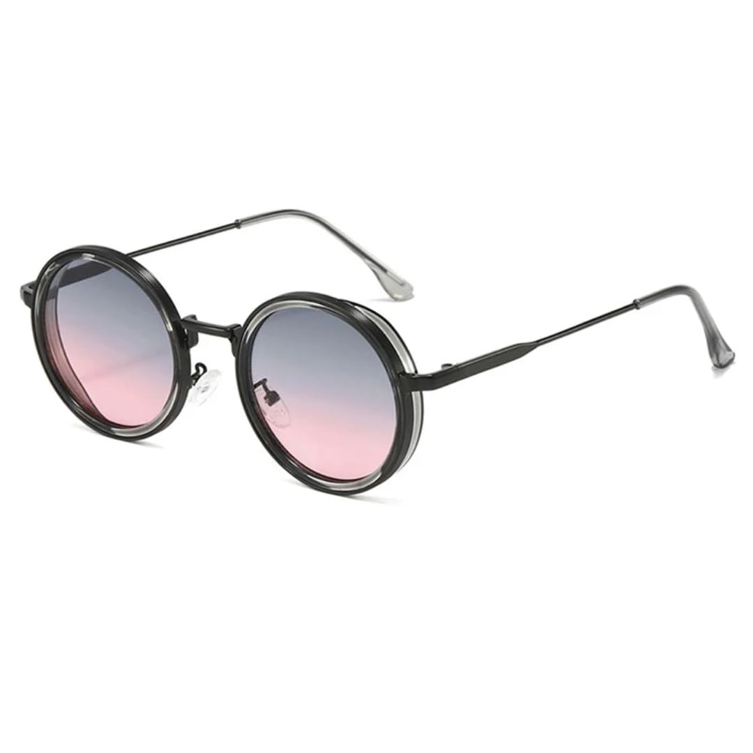 Occhiali da sole con protezione UV400 | Lenti sfumate rotonde oversize in metallo, stile punk | per donna e uomo, sport all'aria aperta e guida