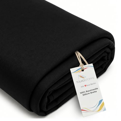 TOLKO Dekomolton Stoff schwarz B1 schwer entflammbar | 300cm breit | Vorhänge Hintergrund Fotostudio Messe Theater Bühne Konzert | Moltonstoffe Meterware Baumwollstoffe zum Nähen und Dekorieren