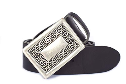 GREEN YARD Ledergürtel Damen schwarz - 100% echtes Leder - 4 cm breit für Jeans - Made in Germany - florale Gürtelschnalle (120 cm, Schwarz) Cover