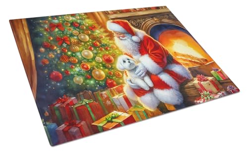 Caroline's Treasures DAC4139LCB Maltese and Santa Claus Glass Cutting Board Decorative Tempered Glass Kitchen Cutting and Serving Board Large Size Chopping Board