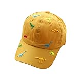 SoonerQuicker Cap Kinder Dino Jungen Mädchen Verstellbar Basecap Mütze Sommer Dinosaurier Schirmmütze Baby Gelb Weiß Rosa, Einheitsgröße