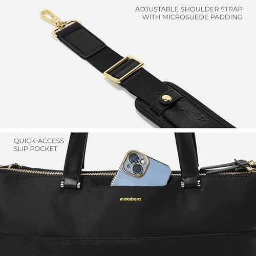 Image of MOKOBARA The Bliss Tote Bag for Women | Premium Nylon & Vegan Leather Office Handbag | Fits 15.6 Inch Laptop | Water Resistant Shoulder Bag with Detachable Strap