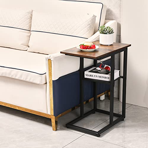 Lakemid Side Table With Storage Set Of 2 - Small C Table Narrow End Table With Metal Frame For Living Room Bedroom Small Spaces (Rustic Brown) #TOP4