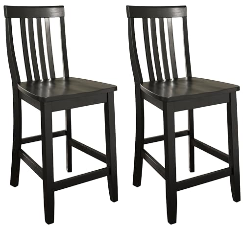 Crosley Furniture School House Wood Slat Back Taburetes de Barra Altura de Mostrador Set de 2, Negro, 24 pulgadas miniatura 1