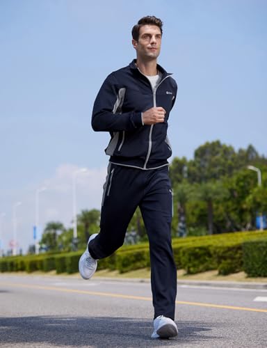 TBMPOY Men's Tracksuits Sweatsuits for Men Set Track Suits 2 Piece Casual Athletic Jogging Warm Up Full Zip Sweat Suits Navy/Grey M