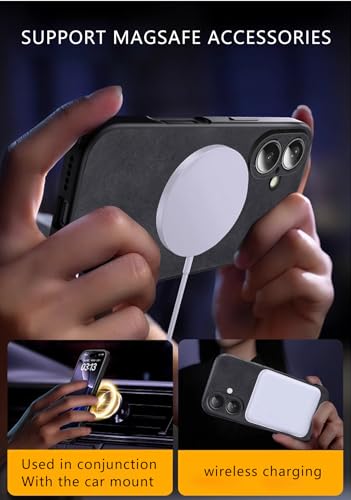 Coque iPhone 16 MagSafe luxe en daim noir ultra légère premium - 5