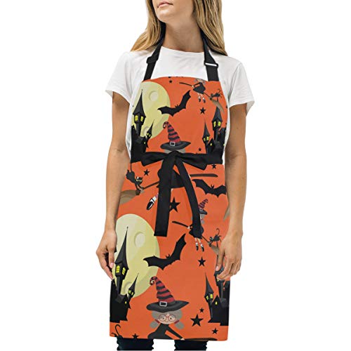 Domiking Halloween Chef Aprons Pumpkin Womens Kitchen Apron Adjustable Neck For Cooking Baking Gardening #TOP2