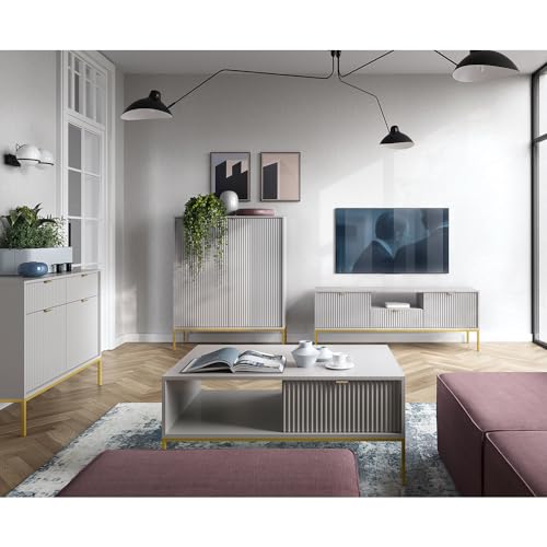 Lomadox Sofatisch Couchtisch in grau, Fußgestell goldfarben, Griffe goldfarben – Bild 6