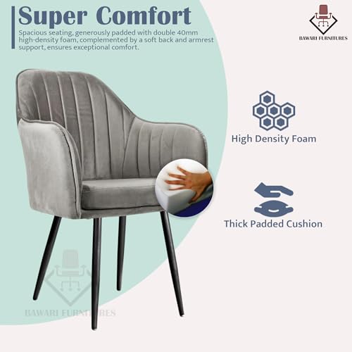 Image of Set of 2 Accent Chair for Living Room | Modern Armchair in Soft Velvet Fabric with Sturdy Legs | Premium Chair for Home Living Room Bedroom Restaurent | (Black Legs, Ash Grey)