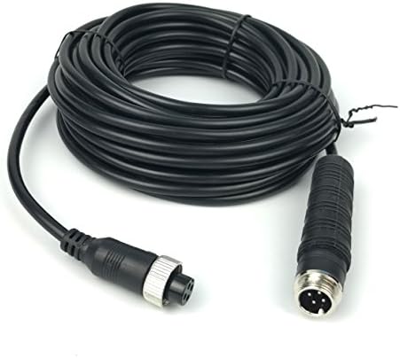 Uvusee 15Meters(50FT) Car 4-Pin Aviation Video Extension Cable for CCTV Rearview Camera Truck Trailer Camper Bus Motorhome Vehicle Backup Monitor Waterproof Shockproof System 15Meters 50feets Black