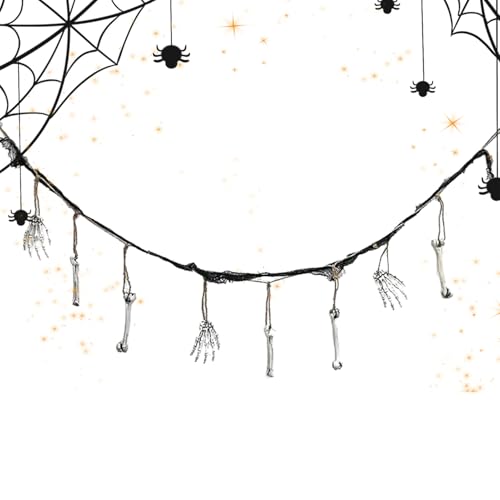 Decoración de pancarta de Halloween – Cartel de huesos de esqueleto de resina de 6.5 pies | Cuerda colgante de cabeza de calavera | Adorno colgante con calavera de imitación y huesos de mano