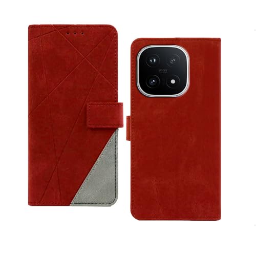 Image of amazon basics iQOO 15 5G Flip Cover | Card Pockets Wallet & Stand | Flip Cover for iQOO 15 5G (Red with Grey)