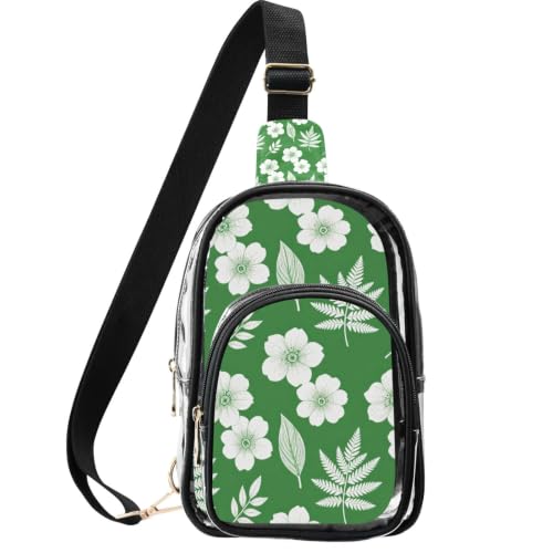 Mochila de hombro transparente linqin con flores verdes para festivales y estadios