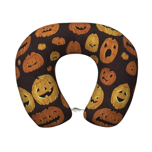 Pidgazdfgv Almohada de viaje de calabaza de Halloween, almohada de cuello de avión de espuma viscoelástica, lavable a máquina, festival