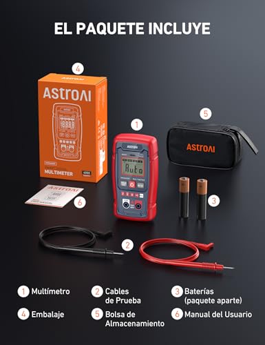 Miniatura 7 de Astroai Multímetro Digital Inteligente 4000 Cuentas, Polimetro Digital, Tester Electricista De Rango Automático Con Medición De Rapidez Y Precisión Para Voltaje Ca Cc, Resistencia Y Continuidad