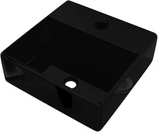 vidaXL Lavabo Cuadrado Moderno con Agujero de Grifo y Desagüe Cerámica Negro