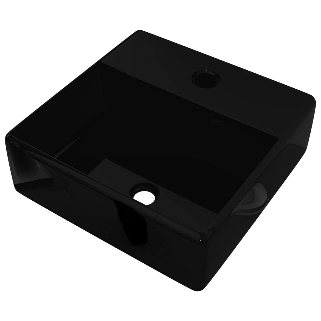 vidaXL Lavabo Cuadrado Moderno con Agujero de Grifo y Desagüe Cerámica Negro