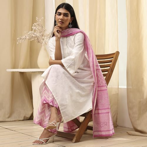 Image of BIBA Women Cotton Straight Printed Suit Set