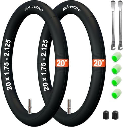 Fahrradschlauch 20 Zoll | 20x1.75-2.125 (47/62-406) Premium-Set Butyl Schlauch 20' Autoventil AV 40 für Kinderfahrrad, BMX, Klapprad, Fahrradanhänger, Faltreifen & Anhänger inkl. 2 Montierhebel