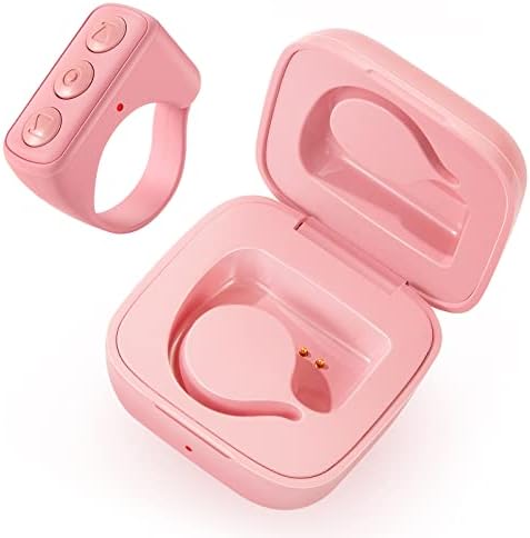 Tiktok Bluetooth Remote Control Scrolling Ring, TIK Tok Page Turner Wireless Fingertip Gadget Shutter Clicker Rechargeable Selfies for iPhone iPad Android (Pink)