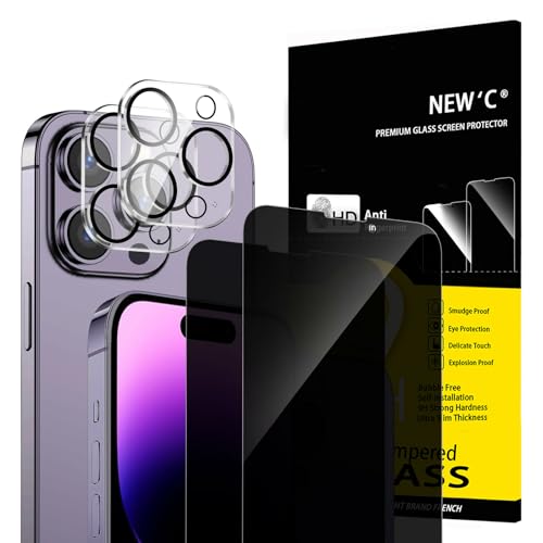 NEW'C 2 x Sichtschutz für iPhone 14 Pro Max für Panzerglas (6,7 Zoll) und 2x Kamera Panzer Schutz Glas Kameraschutz für ...