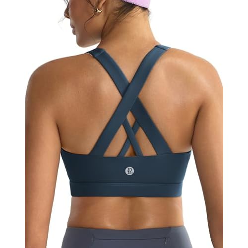RUNNING GIRL Sports Bras for Women,Padded Strappy Sports Bras Criss-Cross Back Medium Support Sports Bras with Removable Cups X-Small A-dark Blue
